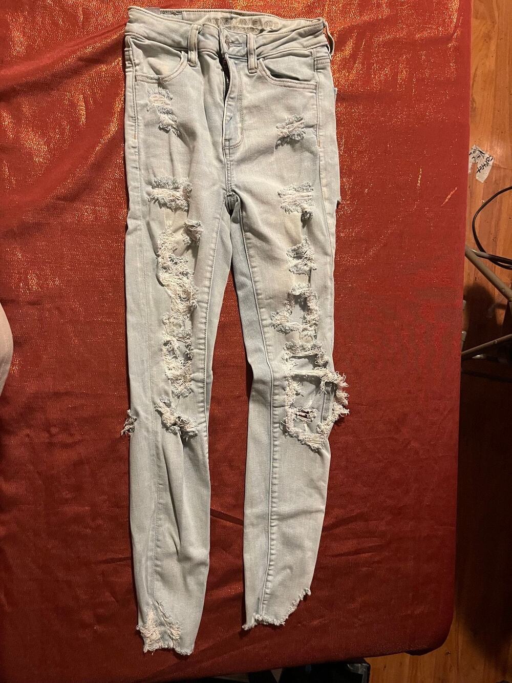 American Eagle Jeans Womens 0 Ripped Distressed Light Wash Skinny Stretch
